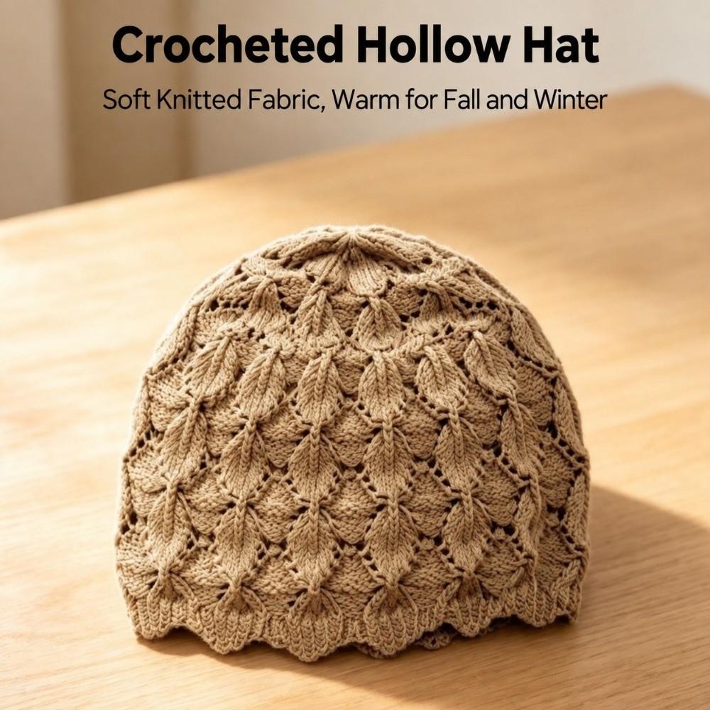 Hollowed Out Knitted Beret Hat Handmade Turban Hat New Lace Beret Cap Women