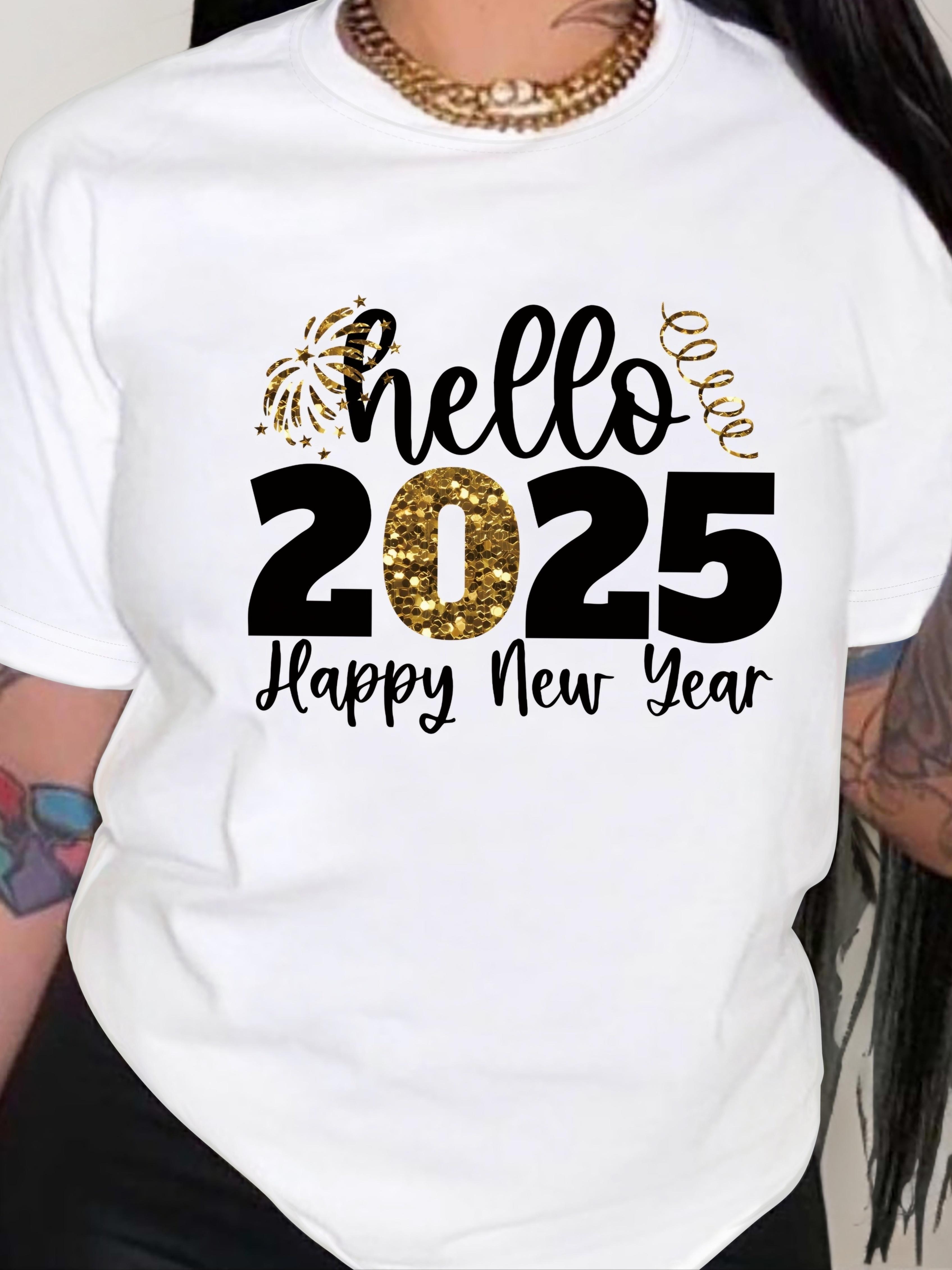 Hello 2025 Happy New Year Glitter T-shirt XL