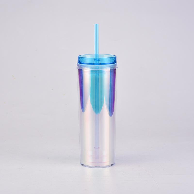 18oz Double-layer Plastic Straw Water Cup, Transparent Portable Sports Water Cup with Straw