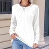 Women's Fashion Casual Solid Color Pleated Comfortable Round Neck Loose Long Sleeve T-shirt Top