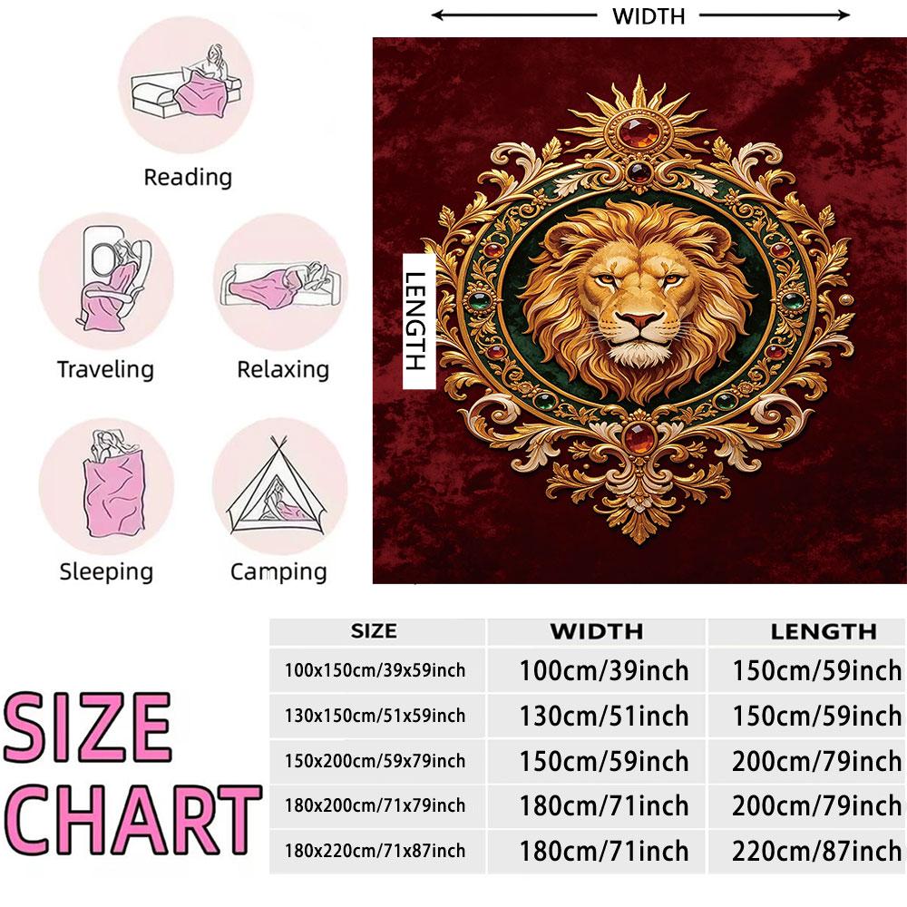1pc European Retro Diamond Lion Badge 230g Flannel Blanket, Soft Throw Blanket For Sofa Leisure And Office Daily Nap