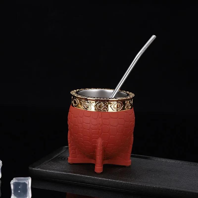Stainless Steel Double-layer Mate Cup With Straw Texture Eggshell Cup Perfect For Yerba Mate Tea Drinking Yerba Mate Cup New