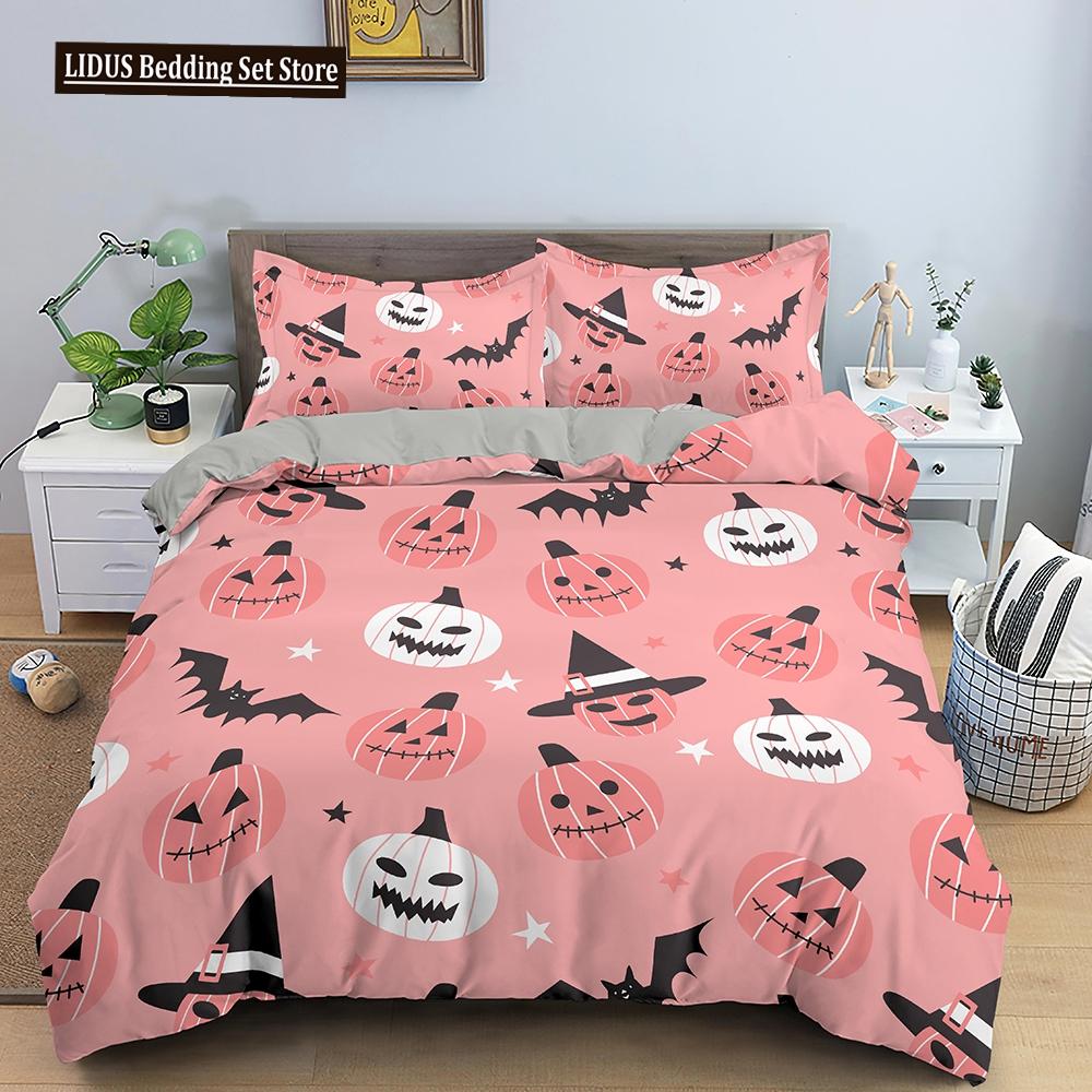 Halloween Bettbezug Cartoon Kürbislaterne Bettwäsche Geist Steppdeckenbezug Kinder Jungen Mädchen Halloween Geschenk Raumdeko 3-teilige Bettwäsche