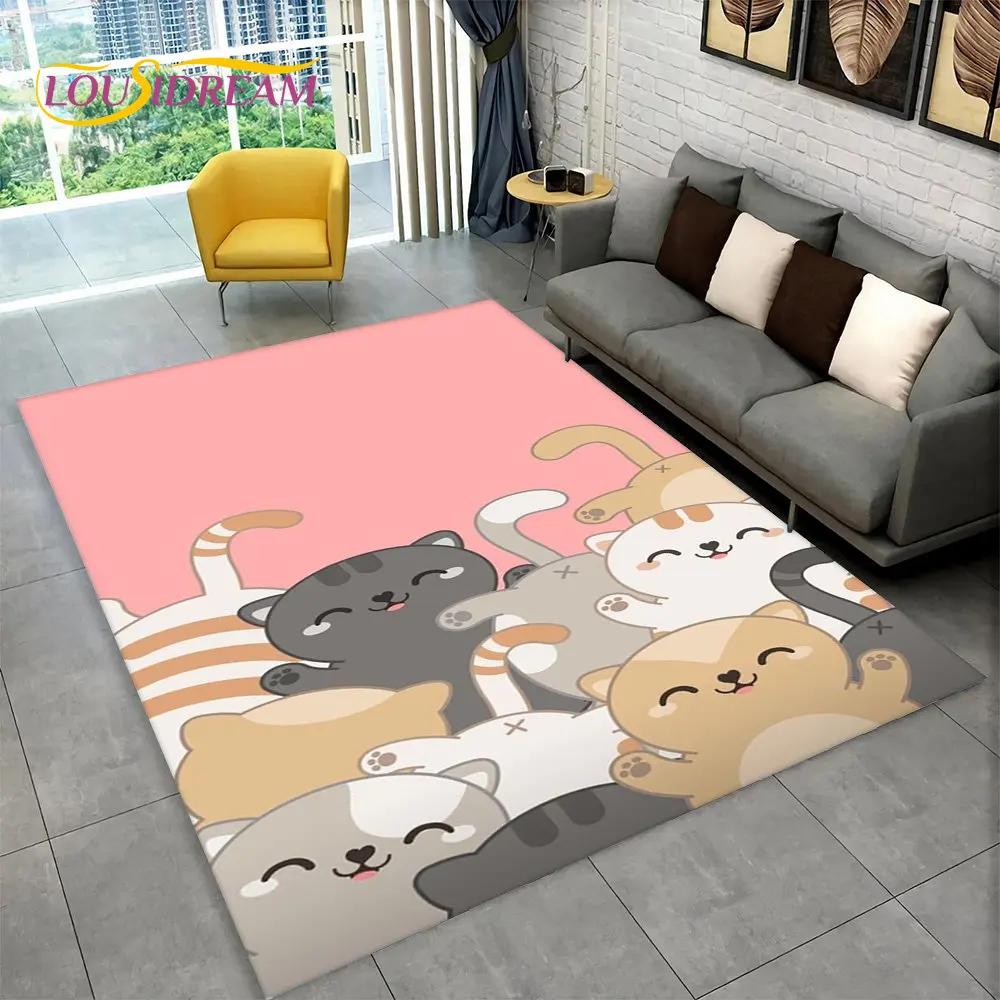Cute Cat Cartoon Area Rug,Carpet Rug for Living Room Children's Bedroom Sofa Doormat Decor,Kids Play Crawling Non-slip Floor Mat