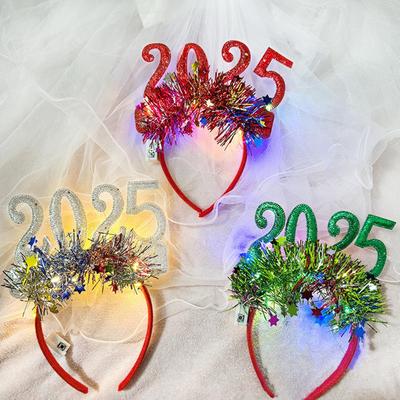 2025 Leuchtendes Bopper Stirnband Neujahrs-Tiara Stirnband Bopper Glitzer-Tiara Haarband Haarschmuck für Mädchen Frauen
