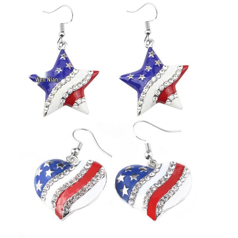 Popular US Flag Star Heart Earrings and Pendant Set