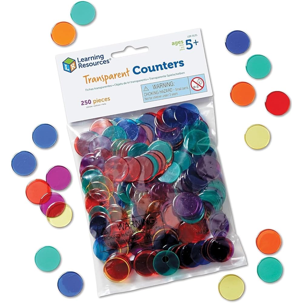 Learning Resources Transparent Counters Colorful Counting Discs 100 Pieces Educational Toy