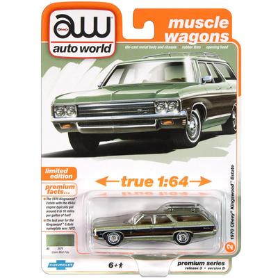 Auto World – Maßstab 164 PREMIUM RELEASE 3 1970 CHEVY KINGSWOOD ESTATE (GREEN MIST POLY) AW64452B-02
