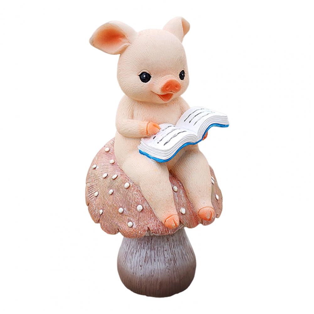 Cute Sculpture Resin Figurine Whimsical Figurine Set for Fairy Garden Flowerpot Decoration Reading Pig Knitting Rabbit Cartoon