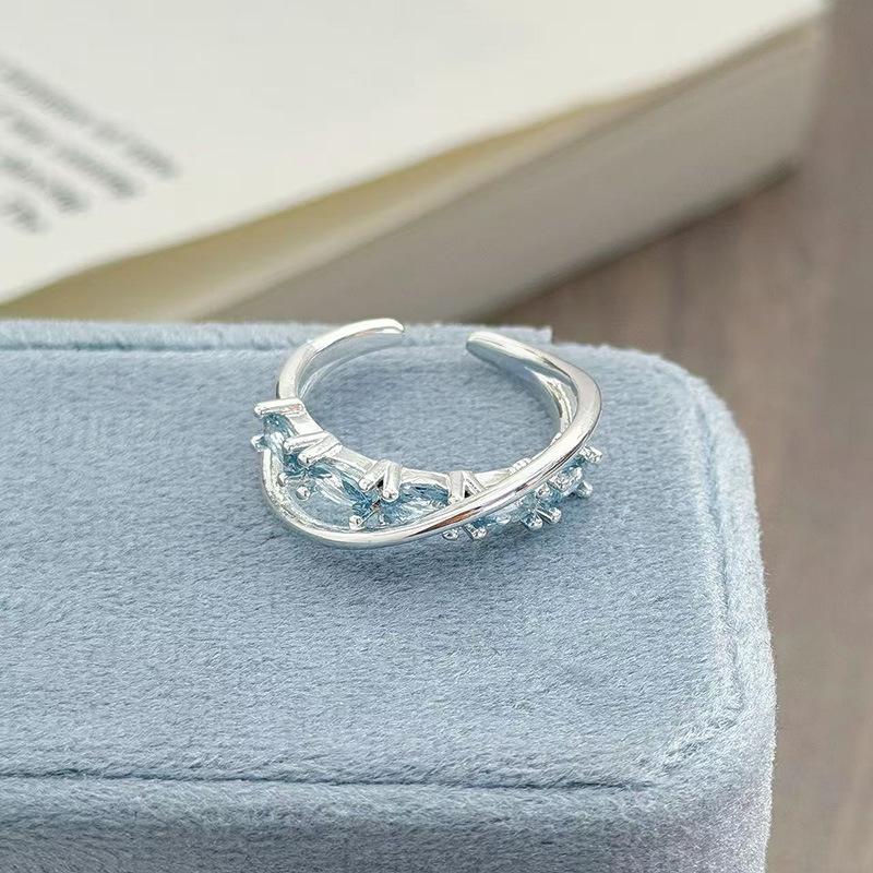 Light Luxury High-End Full Diamond Inlaid Zircon Stacked Wearing Super Flash Super Fairy Row Diamond Opening Ring Niche Design Exquisite Ring