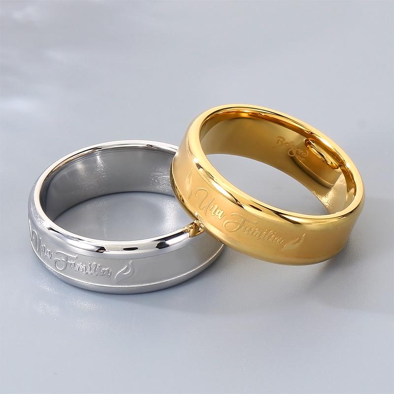 Shiny Gold Color Stainless Steel Ring for Men Women Engraved Band Trendy Jewelry Anniversary Valentine's Day Gift