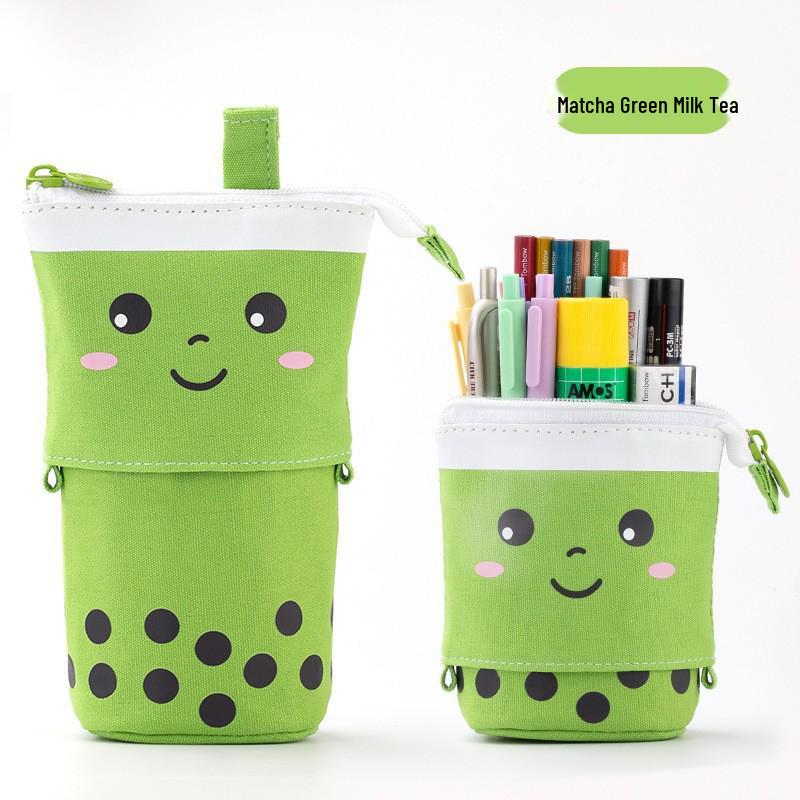 Japanese-Style Cute Milk Tea Pencil Case for Students - Multifunctional, Large Capacity Stationery Bag