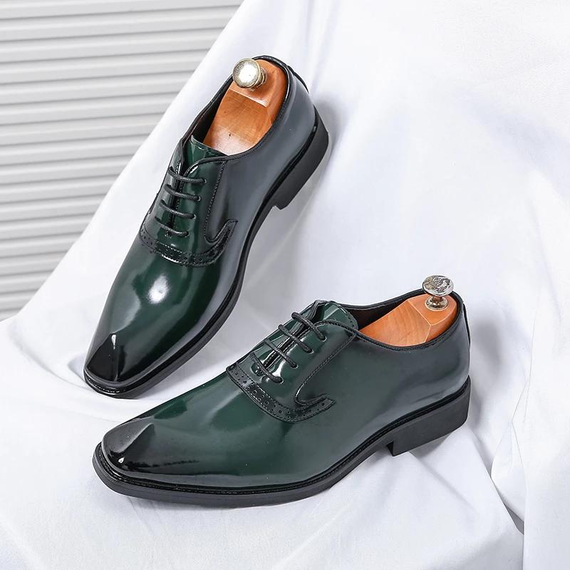 Luxury Brand Green Loafer Shoes Mens Formal Shoes British Style Dress Shoes High Quality Work Casual Leather Oxfords Mocassins