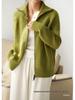 Women's European Style Pure Wool Turn-Down Collar Cashmere Cardigan with Double Zipper Knitwear.