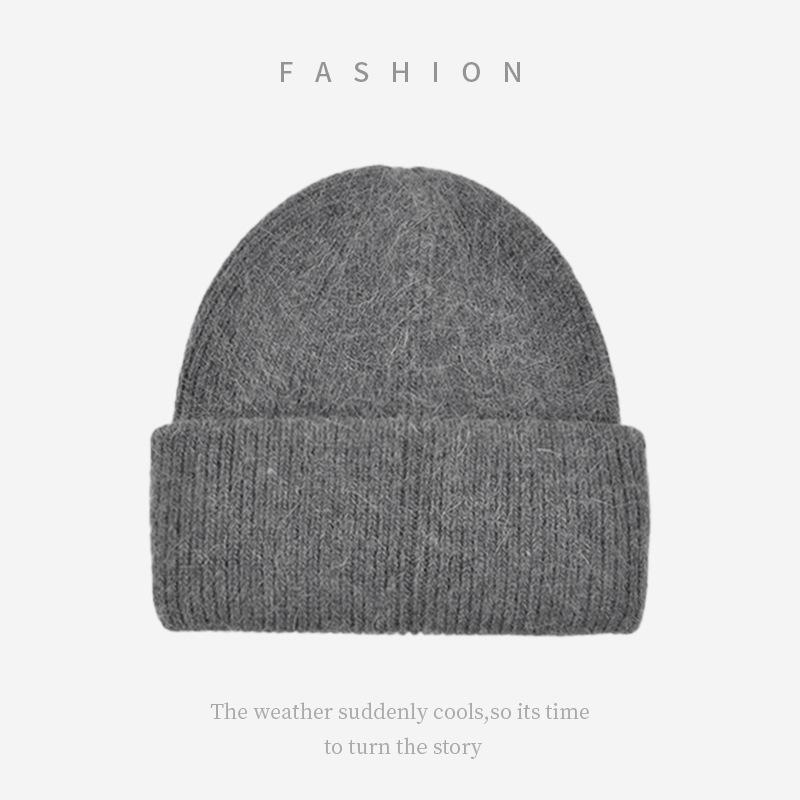 Soft Sticky Rabbit Fur Knitted Woolen Hat for Women In Winter Solid Color Warm Cover Head Showing Small Face Hats & Caps (women’s)