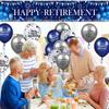 Happy Retirement Decorations Large Navy Blue Silver Happy Retirement Banner Yard Sign with 18 Pcs Retirement Balloons for Men Women Retirement Party