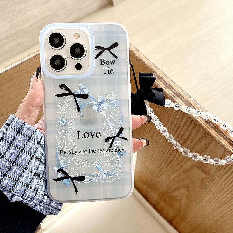 Bow Feathered Yarn Shell Suitable for Iphone16pro Mobile Phone Case Apple 15 Protective Case 14 13 12 Bracelet