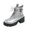 Fashion The 2025 autumn new British-style round-toed thick-soled height-increasing fashionable and trendy motorcycle ankle boots