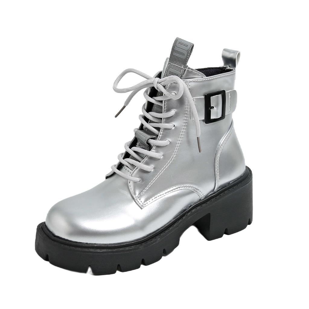 Fashion The 2025 autumn new British-style round-toed thick-soled height-increasing fashionable and trendy motorcycle ankle boots