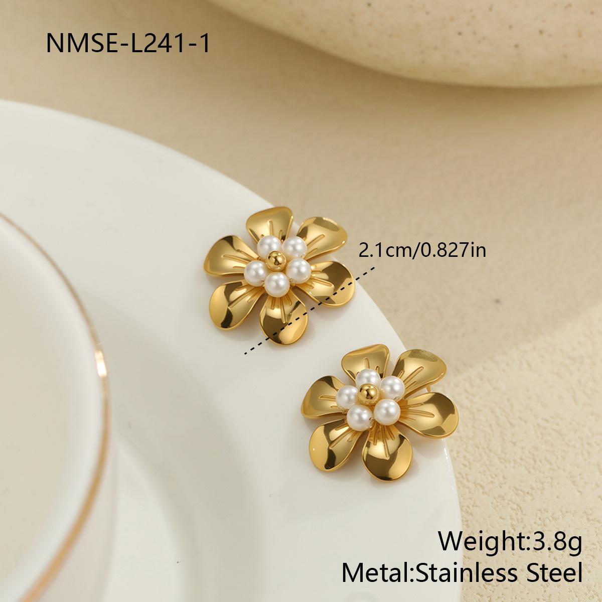 GEMCHIC Women s Stainless Steel Flower Pearl Earrings Geometric Fashion Drop Earrings for Women