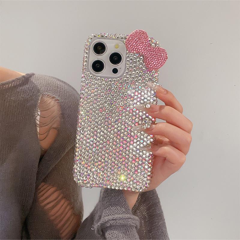 Flash Diamond Rhinestone Bow Iphone17Pro For Apple 16Promax Mobile Phone Case Fashionable And Luxurious Women'S Models