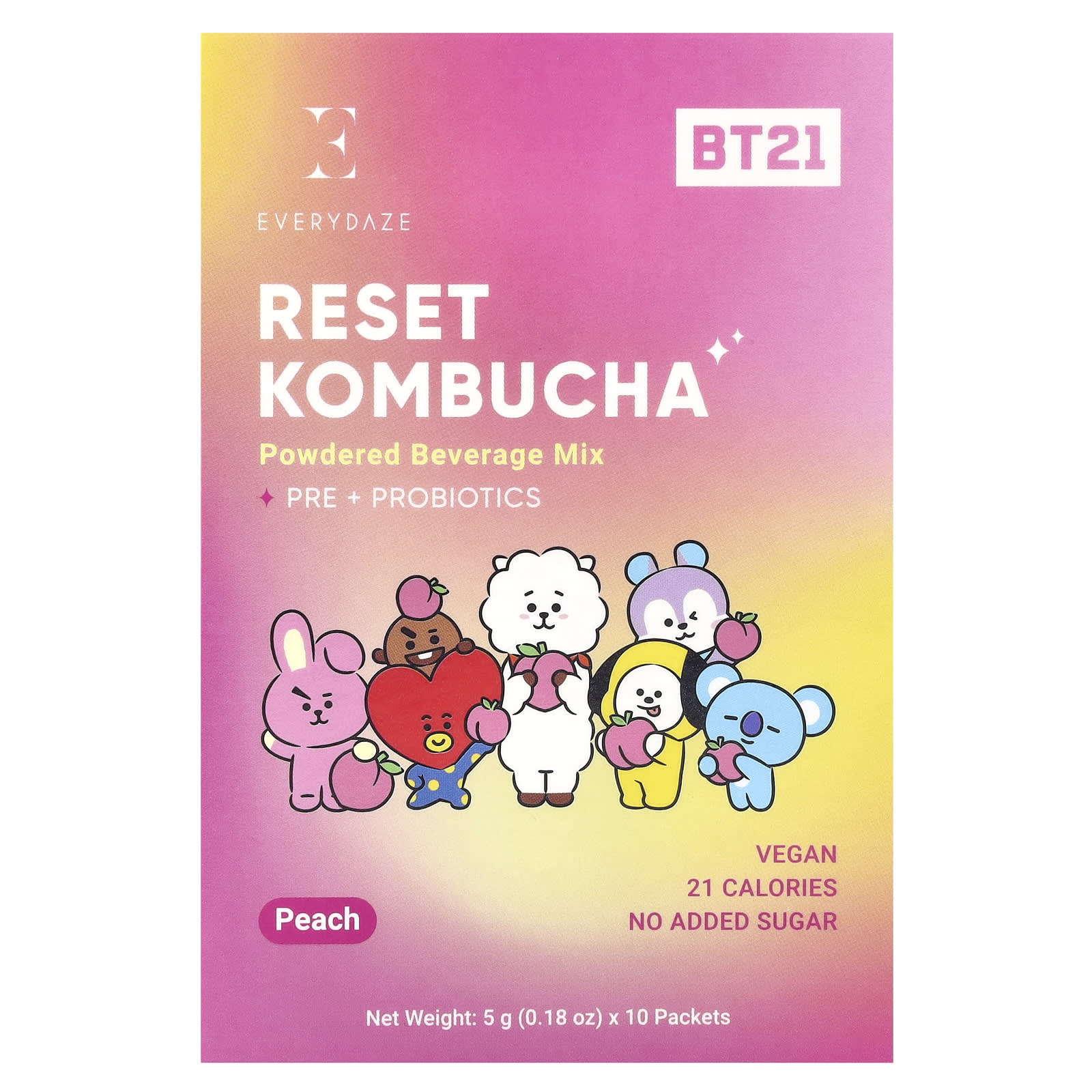 

Reset Kombucha, Powdered Drink Mix, Peach, 10 Packets, 5G (0.18Oz) Each