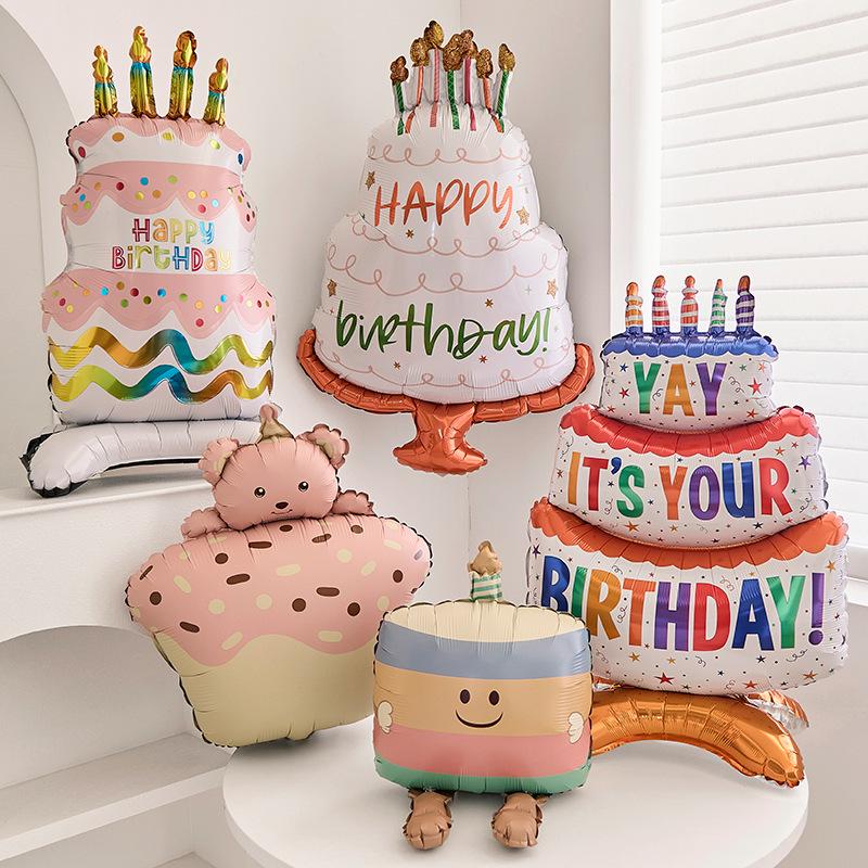 3D Cartoon Birthday Cake Balloon - Foil Decoration for Kids' Parties