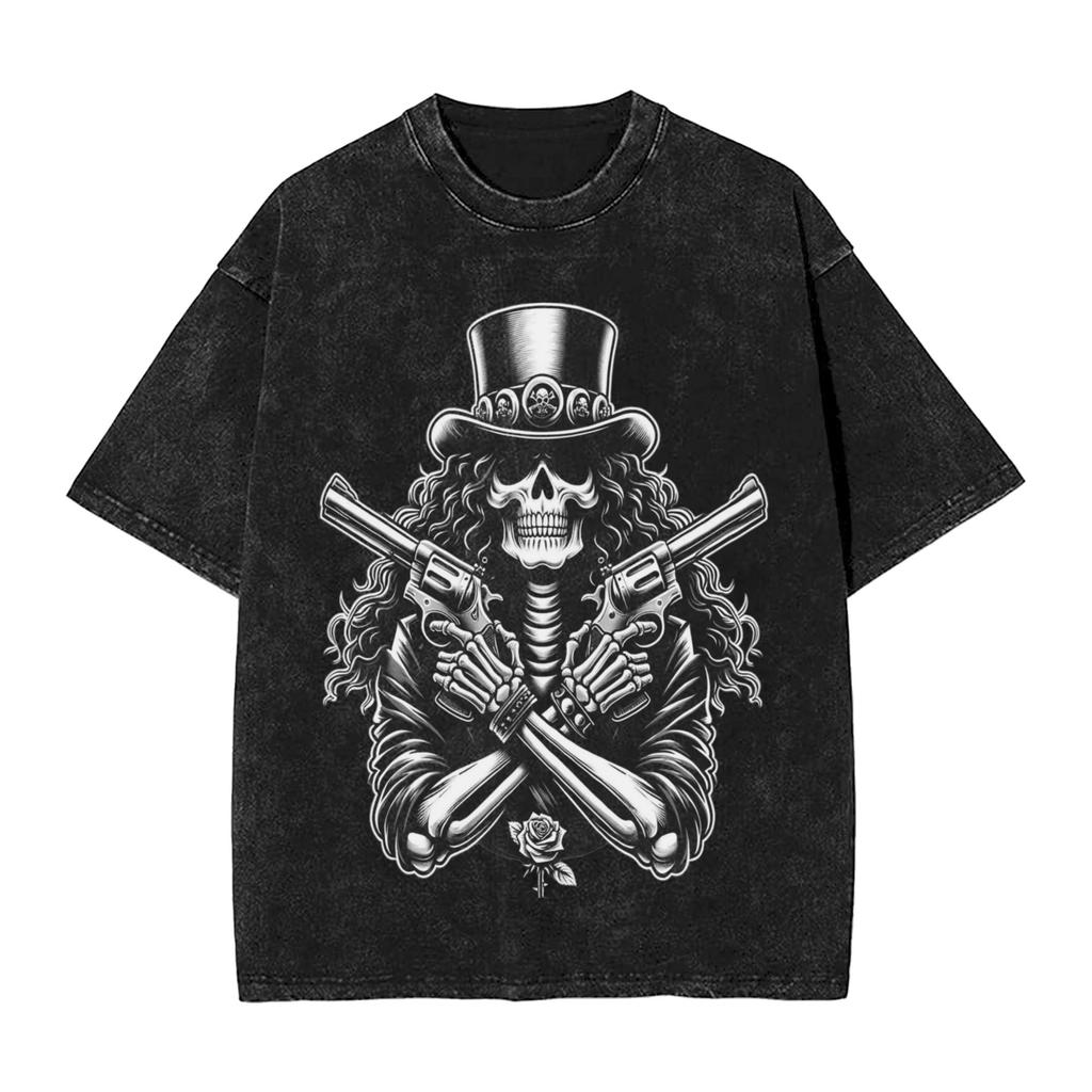 Guns N Roses Washed T Shirt Streetwear Hip Hop Vintage T-Shirt Tee Shirt Men Women Cotton Oversize Printed