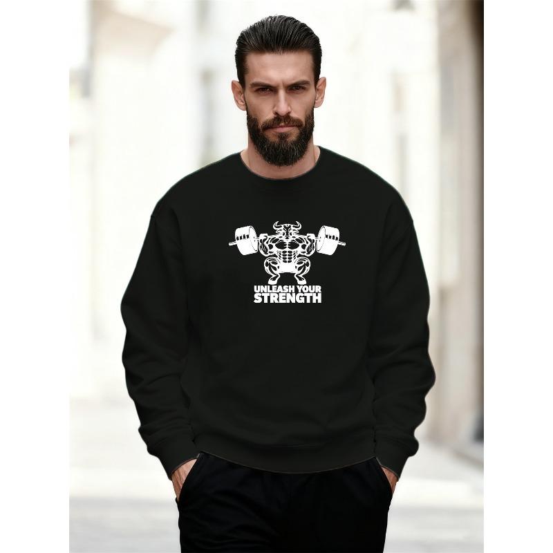 Men'S Casual Round-Neck Sweatshirt with 'UNLEASH YOUR STRENGTH' Design