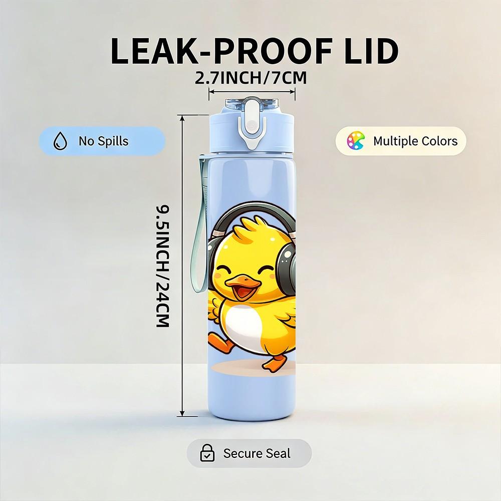 1PC Duckling With Headphone 750ml Color Plastic Sports Water Bottle Leakproof Flip Straw Lid Suitable for Sports Office Home Use
