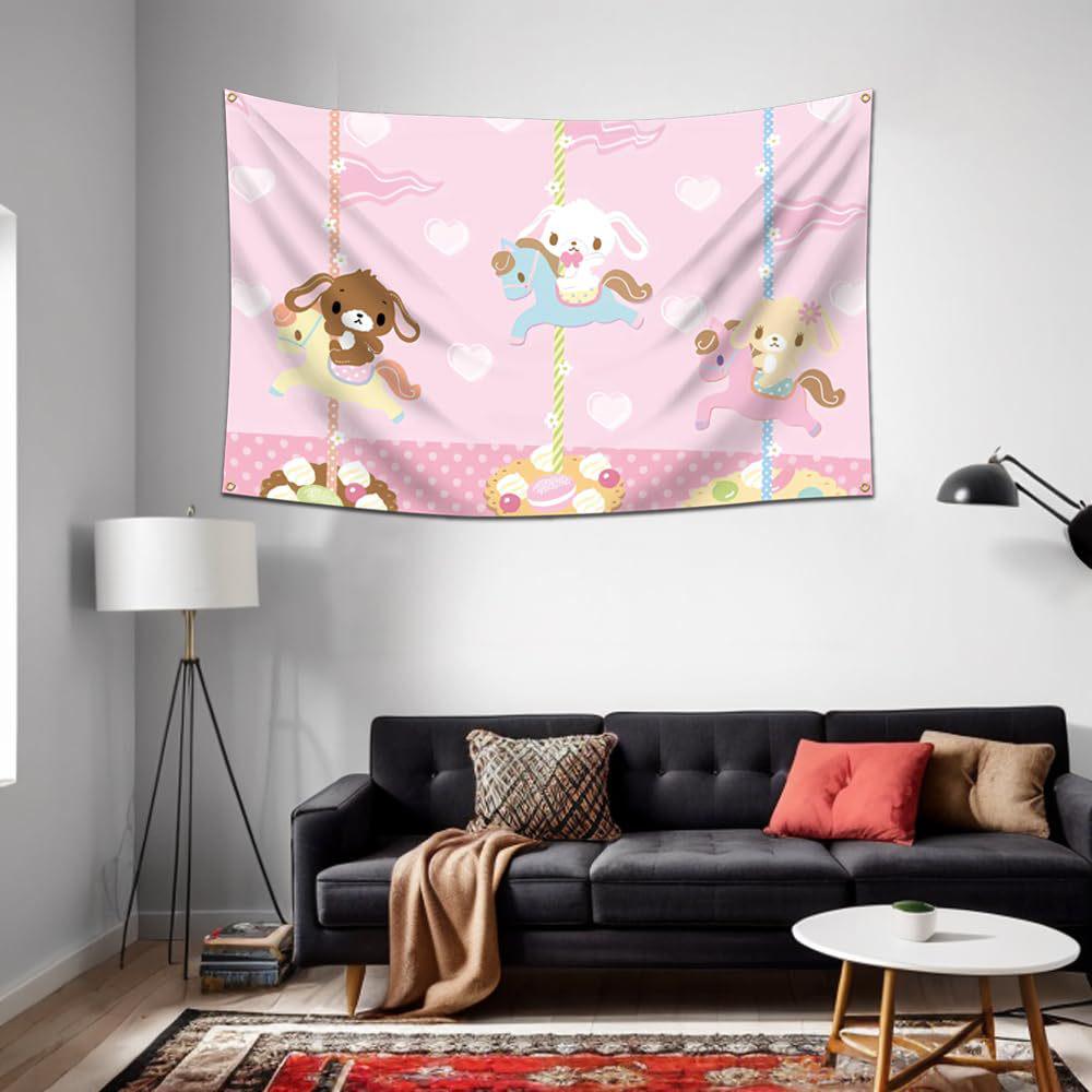 Cartoon Animals Carousel Tapestry for Living Room or Bedroom Wall Décor