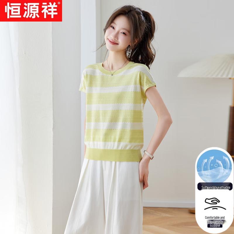 Hengyuanxiang Women s Striped Round Neck Short Sleeve T-Shirt XL