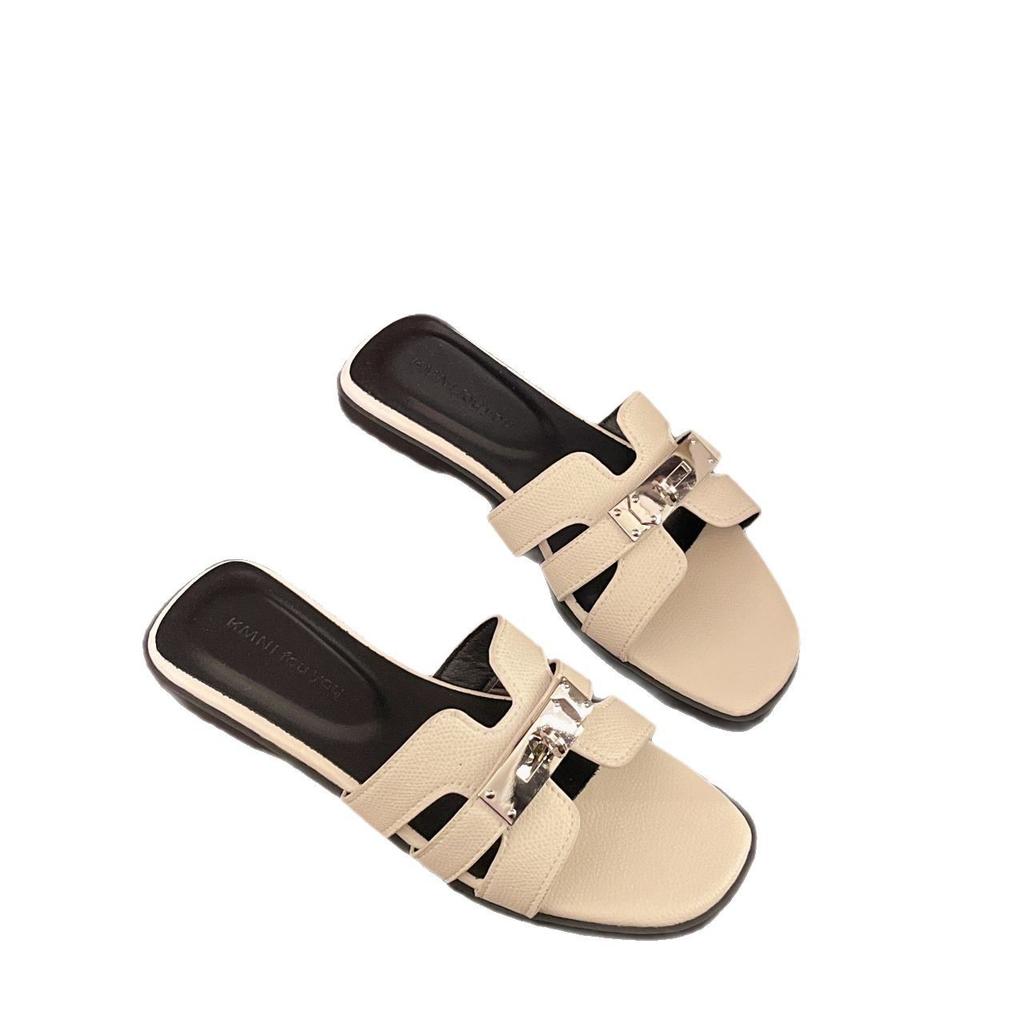 Feel slippers women's summer wear 2025 new flat bottom one-word shoes women's versatile fashion non-slip deodorant high face