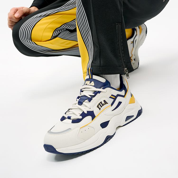 Fila Rayflide Textile, Synthetic Leather Cushioning Lightweight Low Top Casual Shoes Men's White Space Blue F12M242121FCO