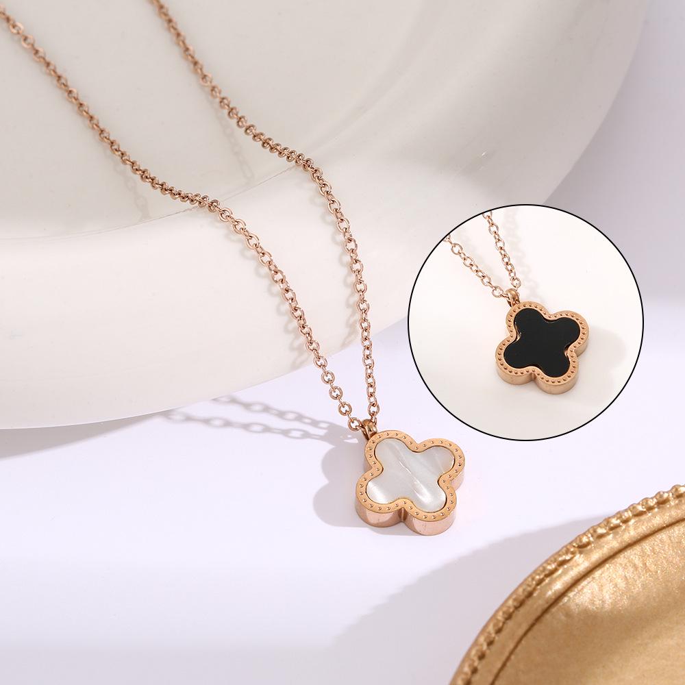 Elegant Gold-Plated Chinese-Style Four-Leaf Clover Necklace with Imitation Hetian Jade Pendant for Women
