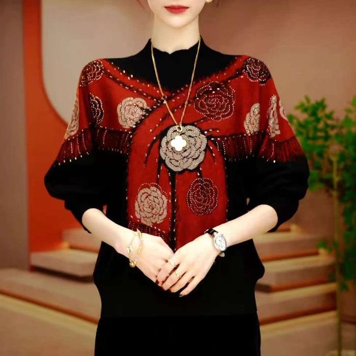 Double-Sided Fleece Autumn/Winter Long-Sleeve Slimming Top for Middle-Aged Women - Casual, Flattering, Age-Defying Outerwear