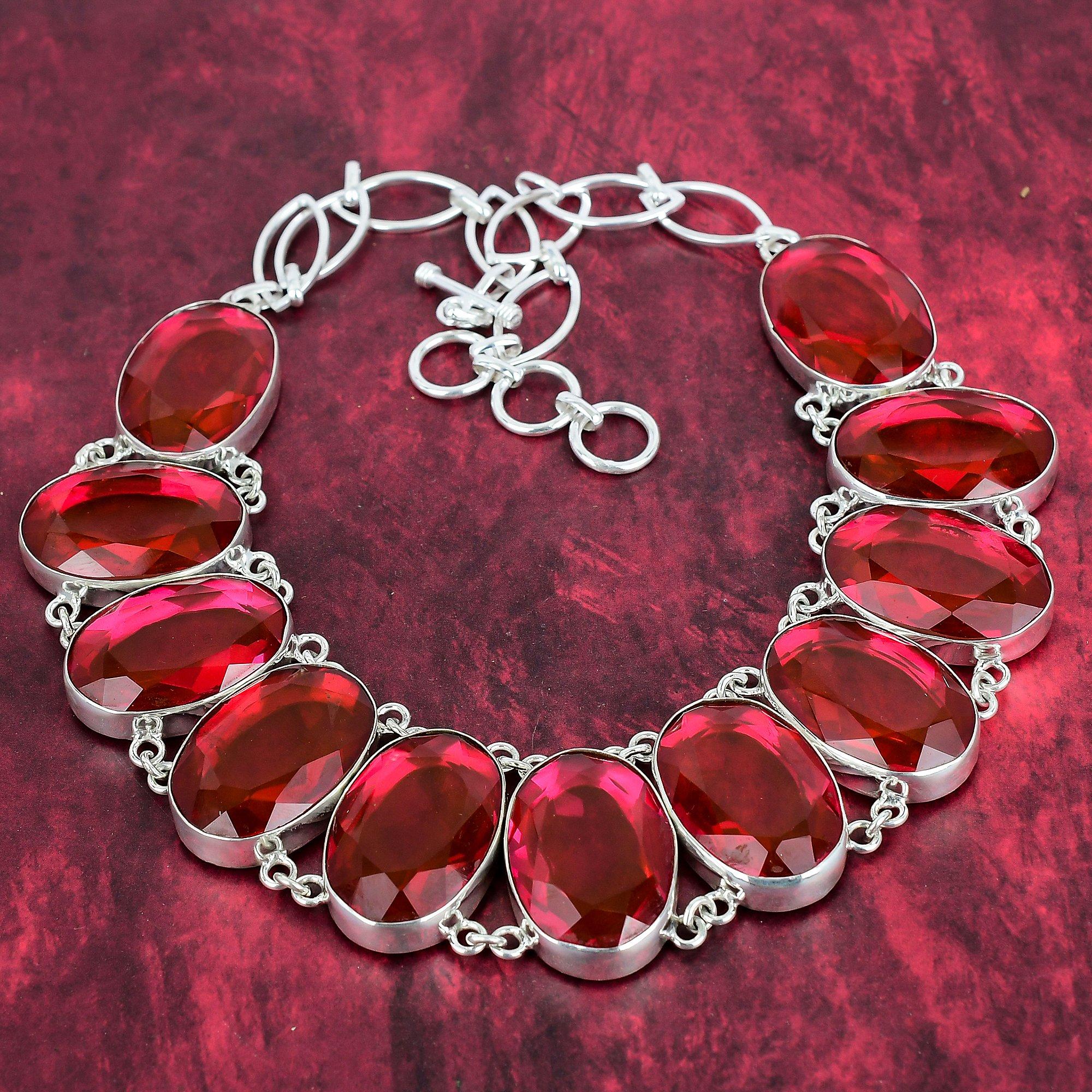 

Ожерелье из стерлингового серебра 925 пробы с граненым рубеллитом, регулируемая цепочка, ожерелье из драгоценных камней, ювелирные изделия ручной работы, подарок для друга Adjustable with 18 inches красный