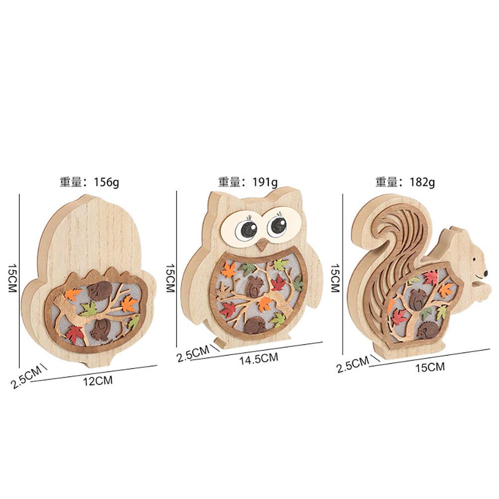 Wooden Ornaments With LED Light Squirrels Owls Hedgehogs Shape Carving Art Crafts Desktop Decoration For Thanksgiving Harvest Festival