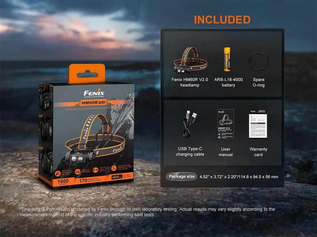 Fenix HM60R 1600 Fast Spot Flood Light with Red Lightweight and for and Field Work V2.0 Headlamp, Lumens, USB-C Charging, & Light, Waterproof,