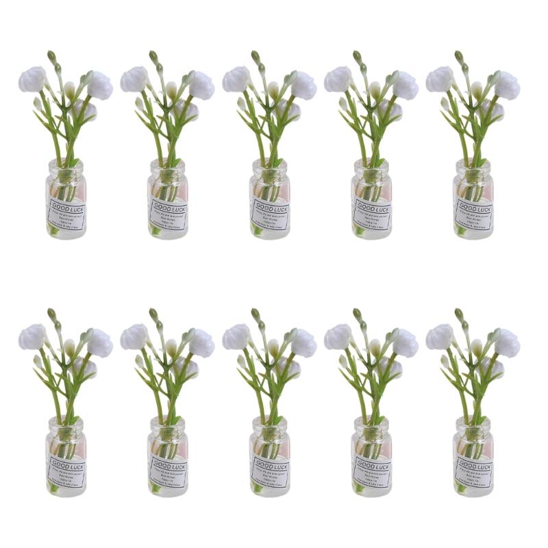 10pc Dashboard Center Console Mount Greenery Decoration Glow Small Figurines Decors Miniature Potted Flowers Ornament