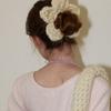 Slowslowly Wool 100% Handmade Crochet Dasy Big Flower Hair Scrunchie _ Cream