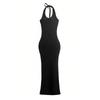 Summer Solid Color New  Slim Fit Backless Sexy Hot Girl Halter Dress
