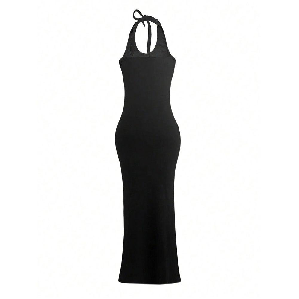 Summer Solid Color New  Slim Fit Backless Sexy Hot Girl Halter Dress