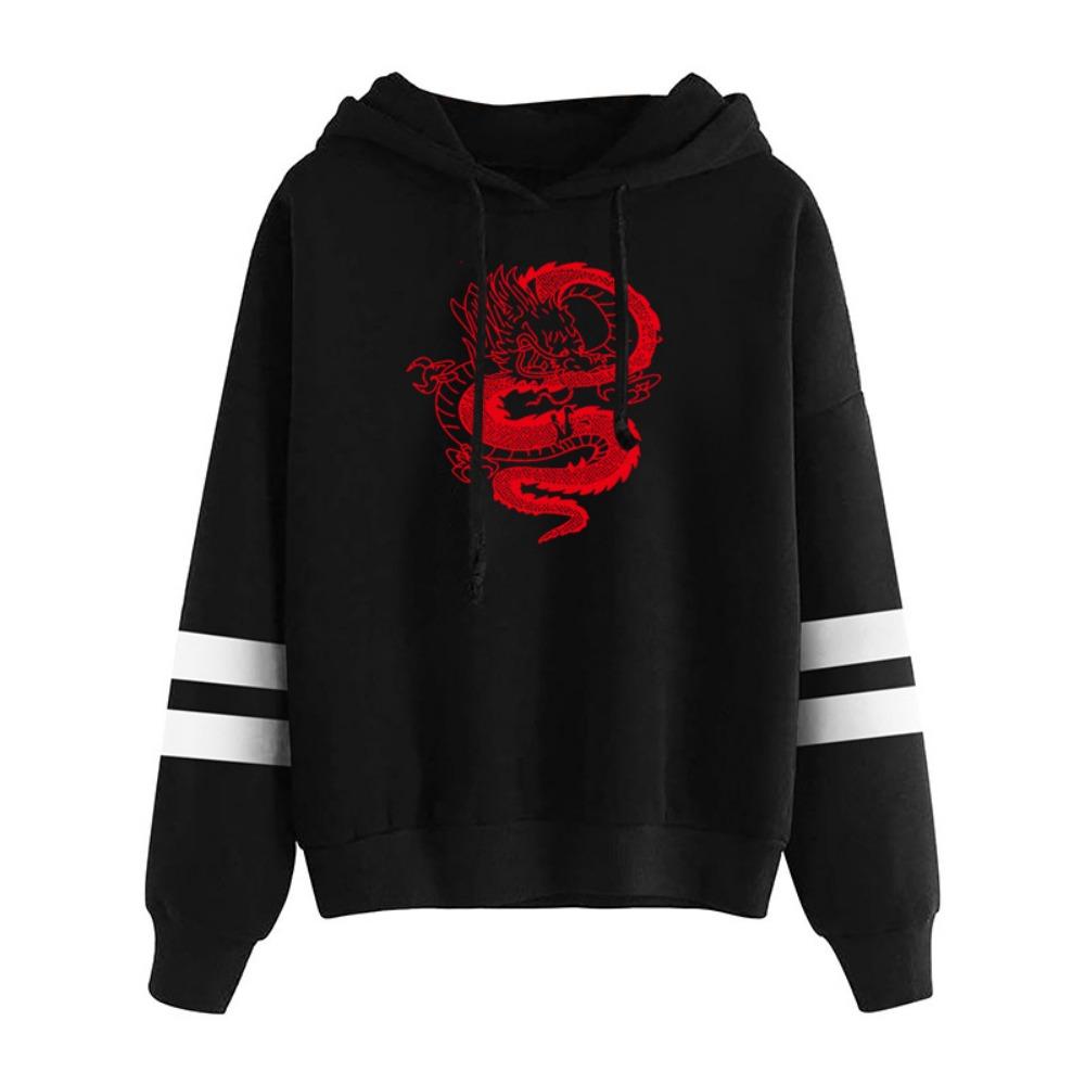 European and American Fashion Hooded Long-sleeved Hat Rope Women's Multi-color Hooded Sweater Chinese Dragon Pattern