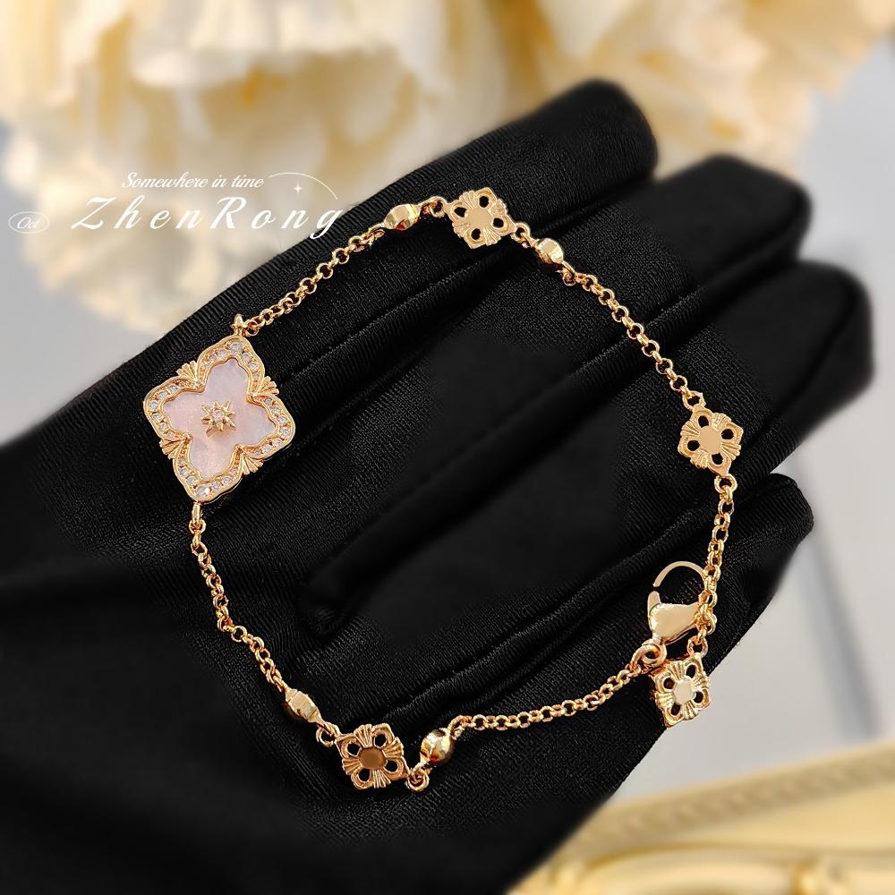 Italian Lace Diamond Clover Bracelet Luxury Pink Shell Jewelry for Women
