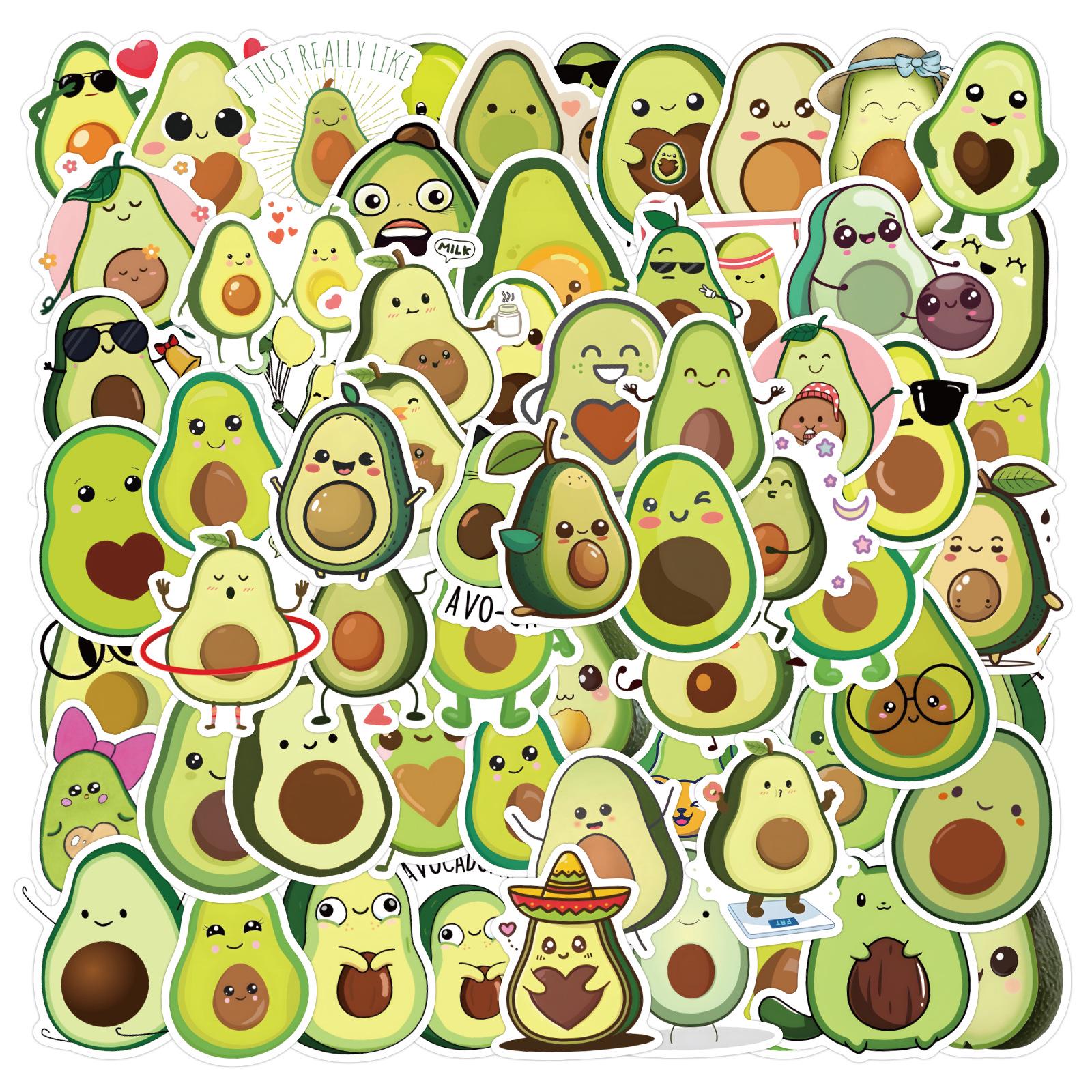 110 Sheets Avocado Cartoon Stickers - Waterproof DIY Decoration for Suitcases & Water Cups