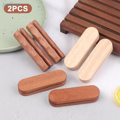 2Pcs Sapele Wood Handle For Korean BBQ Grill Pan - Heat-Resistant Wooden Pot Ear Clip, Anti-Scald Accessory