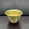 Brass Vintage Water Bowl Tea Cup Wine  Auspicious Carved Desktop Craft Decoration