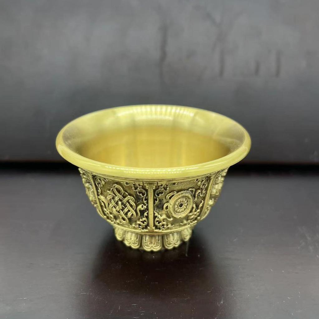 Brass Vintage Water Bowl Tea Cup Wine  Auspicious Carved Desktop Craft Decoration