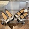 Mary Jane Shoes French Ballet Shoes Slim New Square Head Bow Word Belt Grandma Shoes Sweet Single Shoes